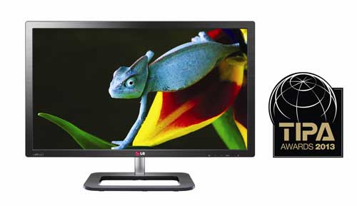 Front view of LG ColorPrime Monitor model 27EA83 with a 2013 TIPA Awards logo on the right side.