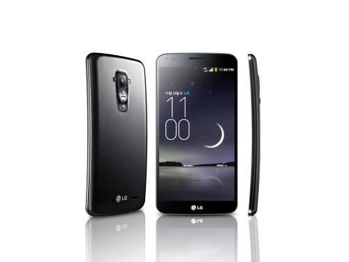 The LG G Flex’s front, side and rear view.