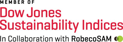 Logo of the annual Dow Jones Sustainability Indices (DJSI), in collaboration with RobecoSAM.