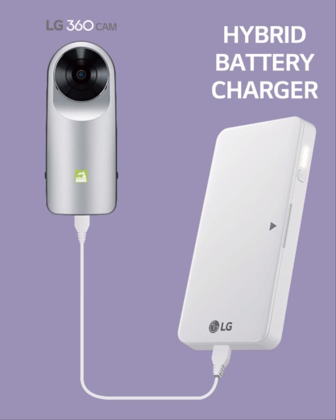 LG G5 hybrid battery charger connected to an LG 360 CAM