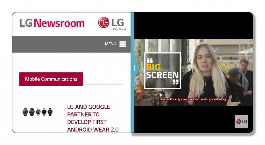 A screenshot of two perfectly square windows side by side with LG G6’s smartly designed GUI that can enable the 18:9 FullVision display to be split in half