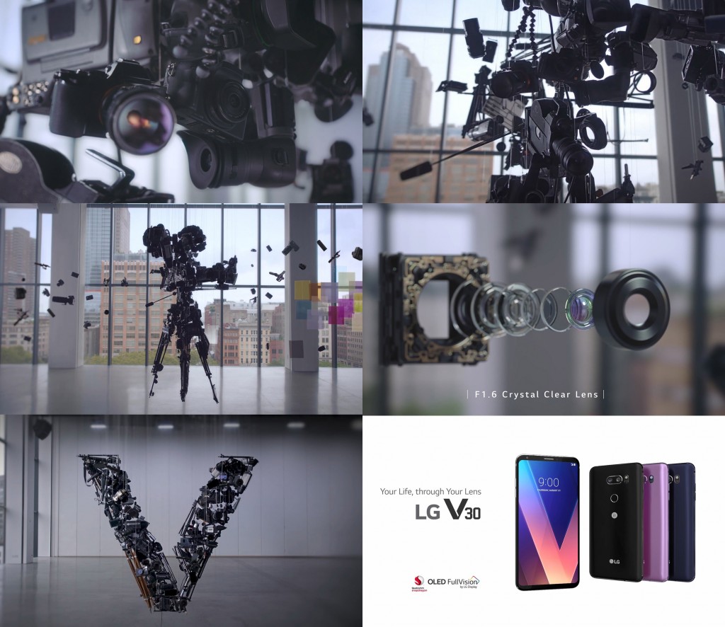 Screenshots taken from a video about LG Electronics’ collaboration with artist Michael Murphy to show off the LG V30’s rich multimedia capabilities using kinetic art