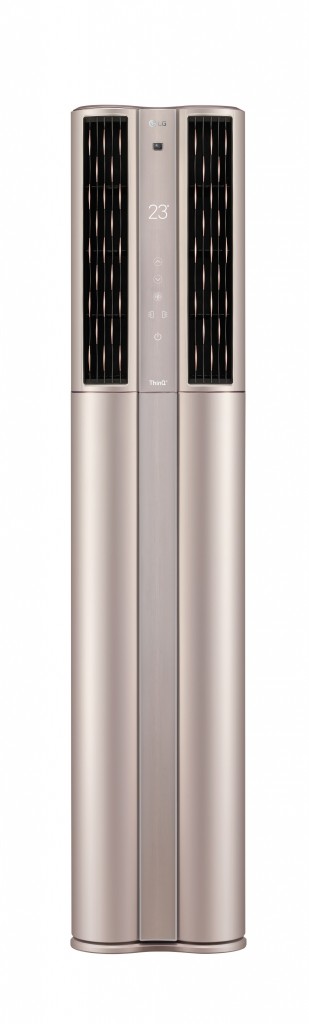 Front view of LG DUALCOOL ThinQ™ Stand Inverter air conditioner with vents open