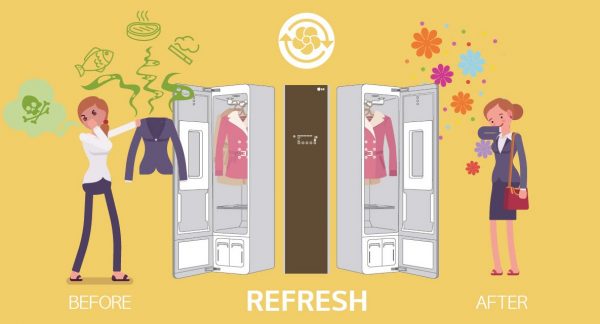 The infographic shows the LG Styler removes the unpleasant odors from the daily outfits of a lady by using the Steam technology.