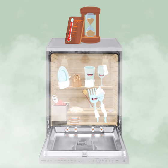 An artist's impression of how the TrueSteam™ technology in LG’s dishwasher generates and emits pure steam to ensure hygienic cleaning and anti-bacterial disinfection