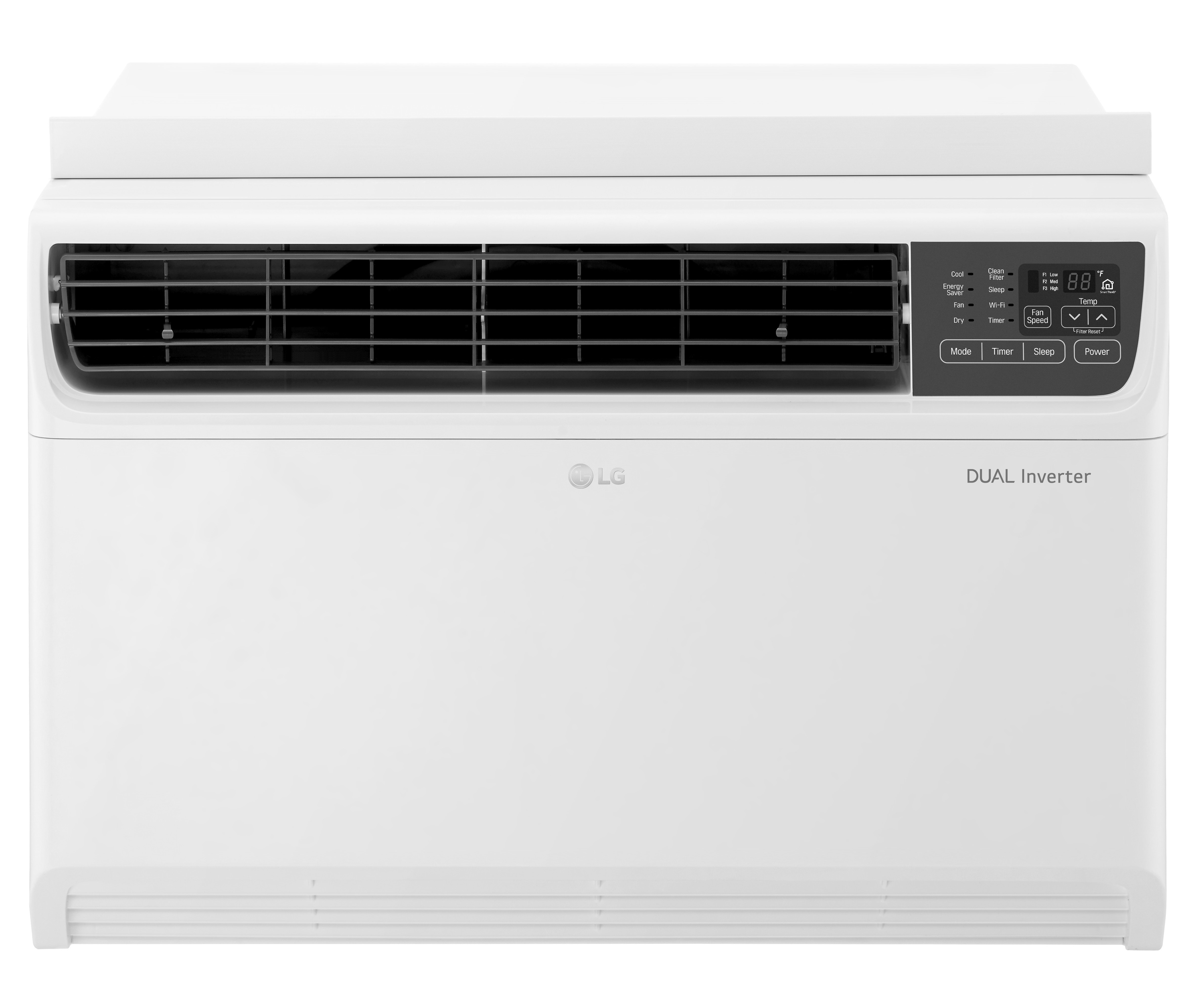 A front view of the LG DUAL Inverter Smart Wi-Fi-enabled Window Air Conditioner