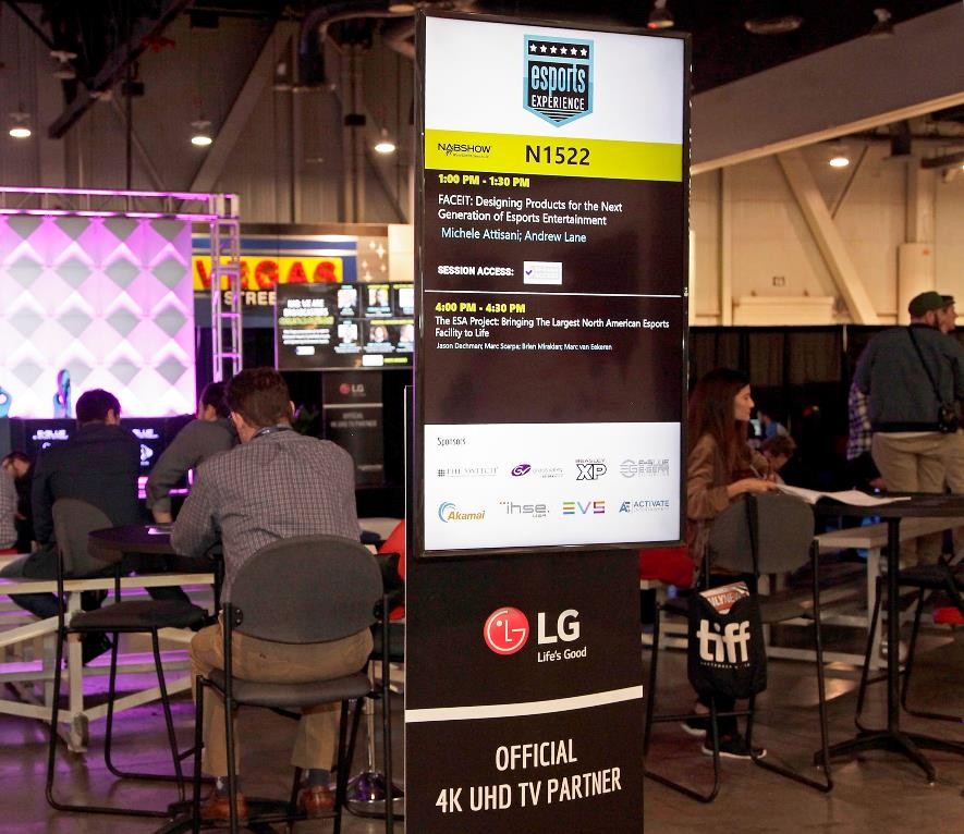 A standing banner of 2019 NAB Show introduces LG as the official 4K UHD TV partner.