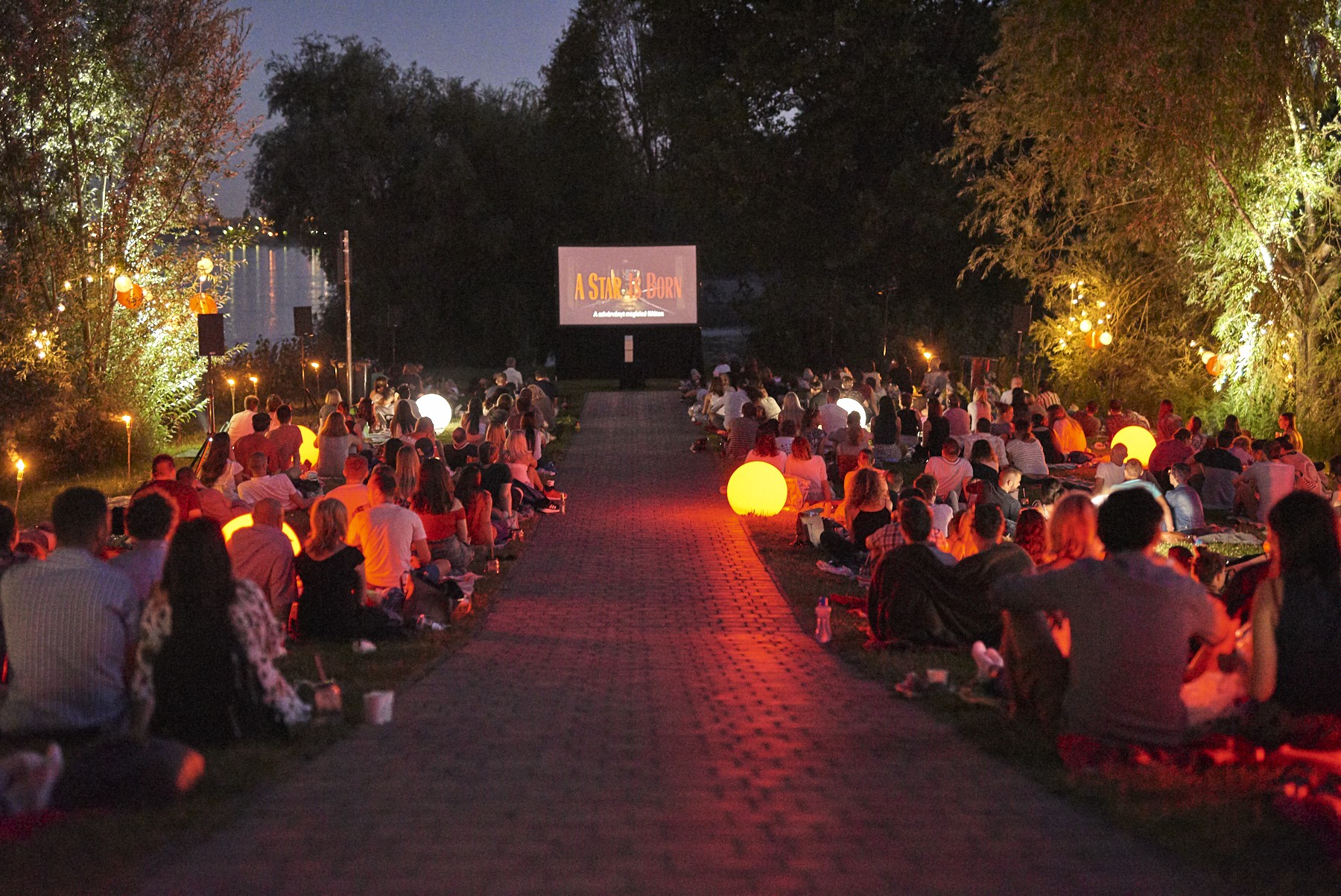 A distant view of the picture projected by LG’s CineBeam 4K projector at the LG Sunset Cinema event