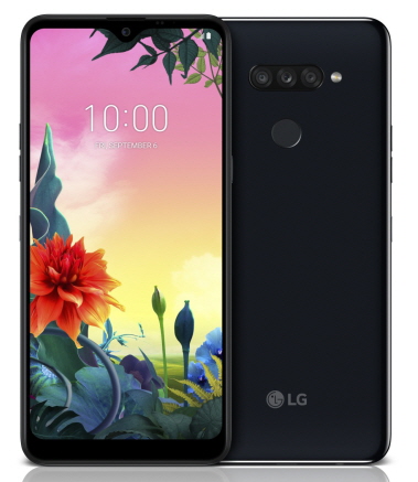 The front and rear view of the LG K50S in New Aurora Black