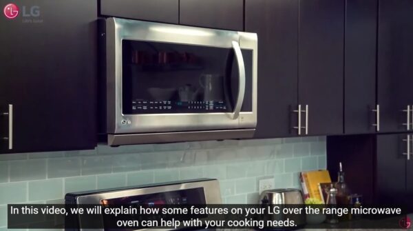 A screenshot of the walkthrough that shows off the LG microwave oven and its features that help with the cooking
