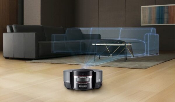 LG CordZeroThinQ Robotic Mop mapping out the living room before it starts to clean