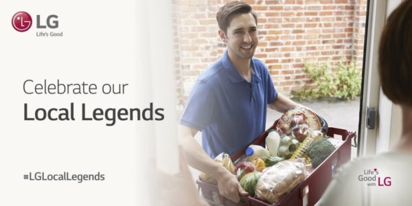 A man carries groceries into someone’s house with the tagline, 