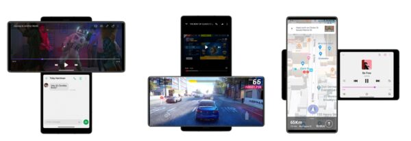 Three different positions in LG WING’s Swivel mode which make it possible to do two tasks at once