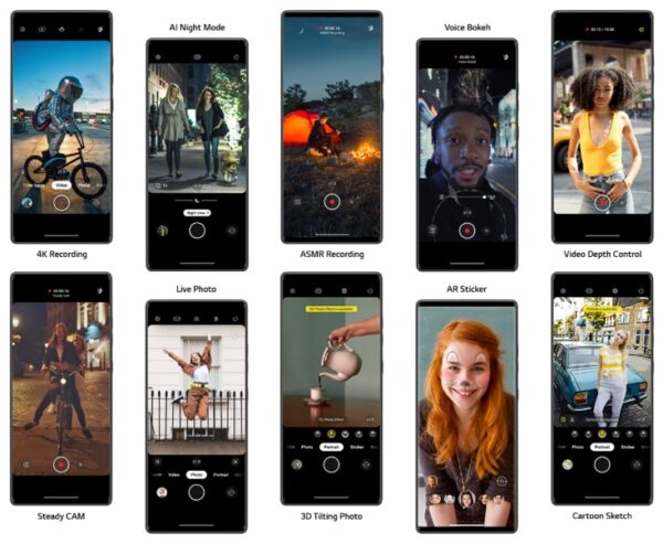 Ten images of LG WING’s front to highlight ten of its unique camera functions