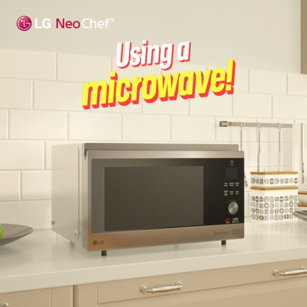 The LG NeoChef™ microwave, which provides various cooking options, below the caption, ‘Using a microwave!’