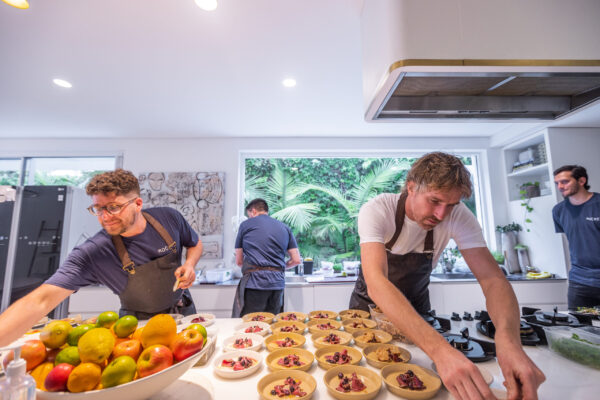 Chef Darren Robertson and members of his staff preparing fresh Australian dishes for LG’s Connecting Australia campaign