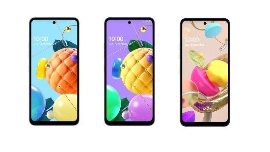 A front view of LG K Series' K62, K52 and K42 devices displaying vivid images on the lock screen