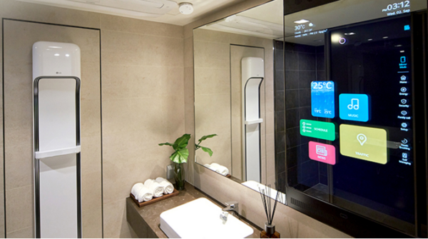 The LG ThinQ Home’s bathroom featuring a smart mirror which allows users to enjoy their daily routine while searching the latest news or listening to music.