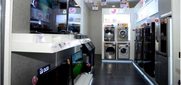 A photo of LG's second e-Showroom of Kenya in Nanyuki, featuring various LG products.