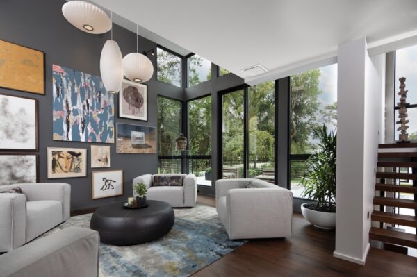 The artsy living room of the TNAR showhome with stylish interior designs and furniture.