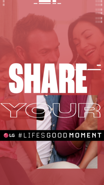 A family of four spending quality time together with the phrase ‘Share Your #Life’s good moment’ overlapping.