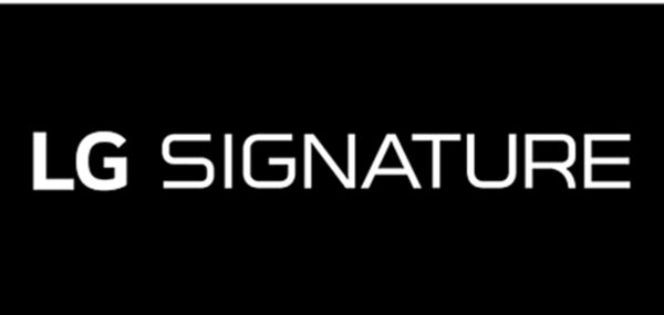 The official logo of LG SIGNATURE, the company’s premium lineup, with white text on a black background.