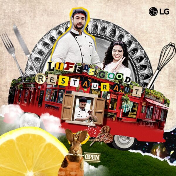 An illustration of the Life’s Good Restaurant on wheels with a male and female chef behind