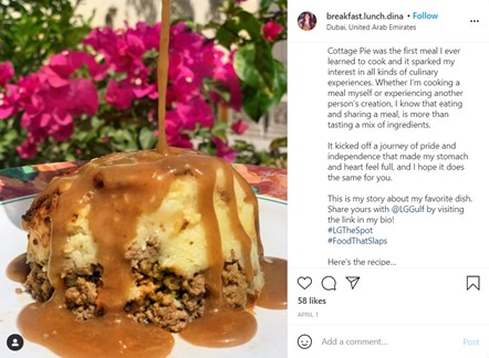  One entrant’s Instagram post sharing a picture of their favorite meal, a cottage pie, along with the story behind it