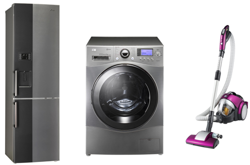 LG Bottom-Freezer refrigerator, Front-Load washing machine and KOMPRESSOR Elite vacuum cleaner