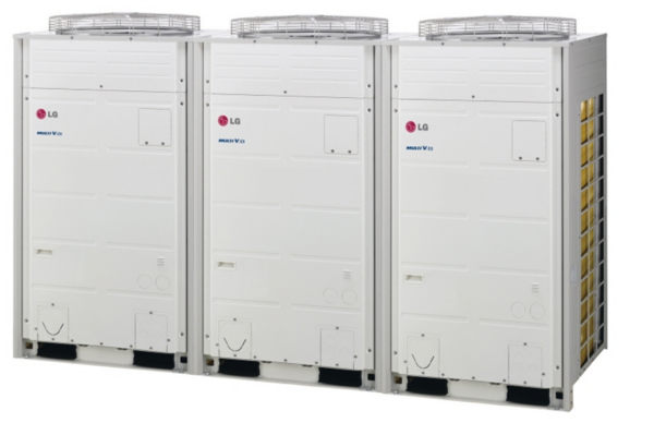 A line of three LG Multi V III commercial air conditioners