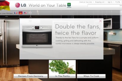 Screenshot of LG’s online cooking portal home page