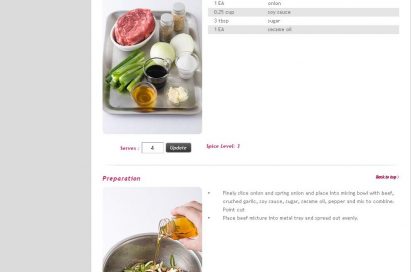 Screenshot of LG’s online cooking portal ‘recipes from Korea’ section, showing the recipe for popular Korean dish Bulgogi and how to prepare it