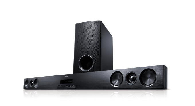 LG HD Soundbar model LSB316 in front of the subwoofer.