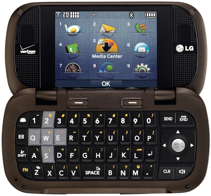 Front view of LG Octane on its side with a full QWERTY keyboard