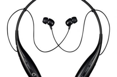 Birds-eye-view of the standard black LG HBS700 wireless stereo headset