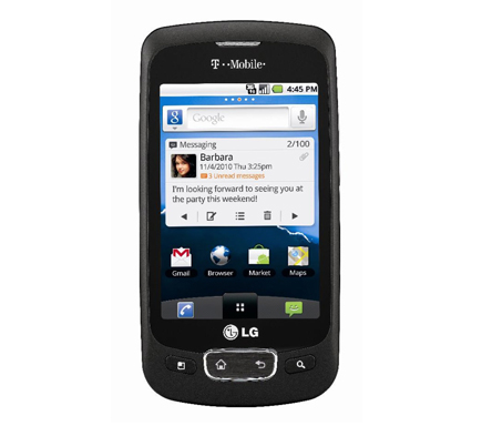 Front view of the black LG Optimus T