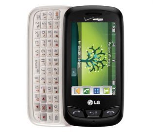 Front view of the LG Cosmo Touch with its slidable keyboard open