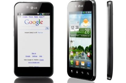 Front view, 45-degree view and side view of LG Optimus Black