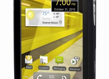 Front view of LG Optimus S in black facing slightly to the left