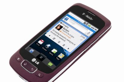 Front view of LG Optimus T in purple