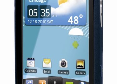 Front view of LG Optimus U in blue facing slightly to the left