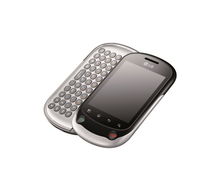 Front view of the silver LG Optimus Chat with slidable keyboard open