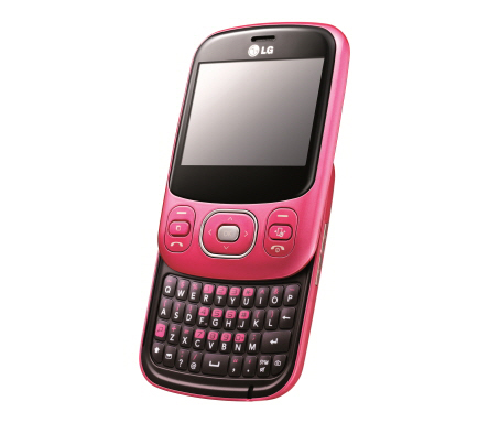 The Cherry Pink LG Town C320 slid upwards, exposing its slidable keyboard