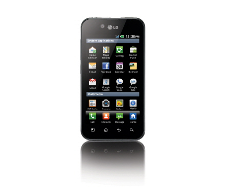 Front view of the LG Optimus Black while viewing the home apps screen