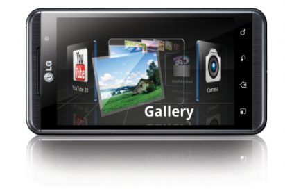 A front view of the horizontal LG Optimus 3D switching between apps