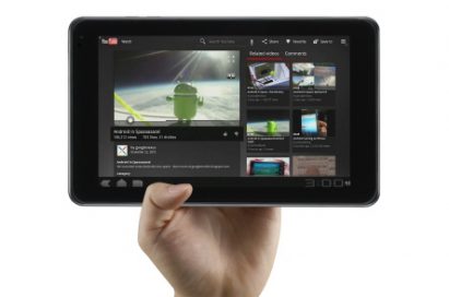 The LG Optimus Pad in its horizontal position being held effortlessly in one hand