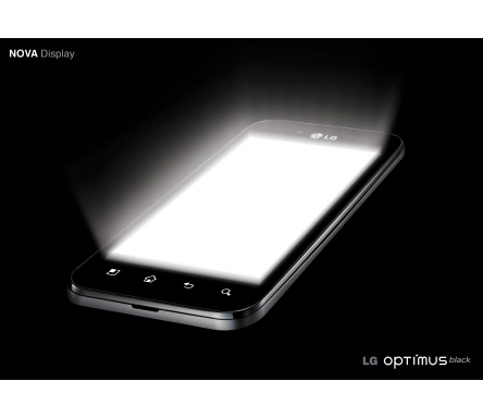 Promo shot of the LG Optimus Black emitting a burst of white light from its display