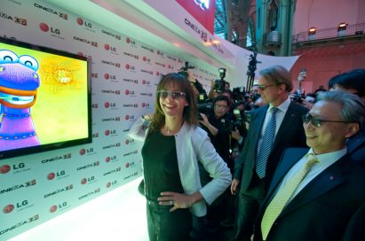 Sophie Marceau experiencing the wonders of the LG CINEMA 3D TV at the Le Grand Palais in Paris