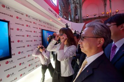 Sophie Marceau watching the LG CINEMA 3D TV at the Le Grand Palais in Paris