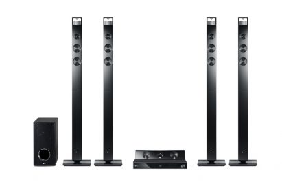 Close-up view of a complete set of LG’S HX906TX CINEMA 3D SOUND lineup